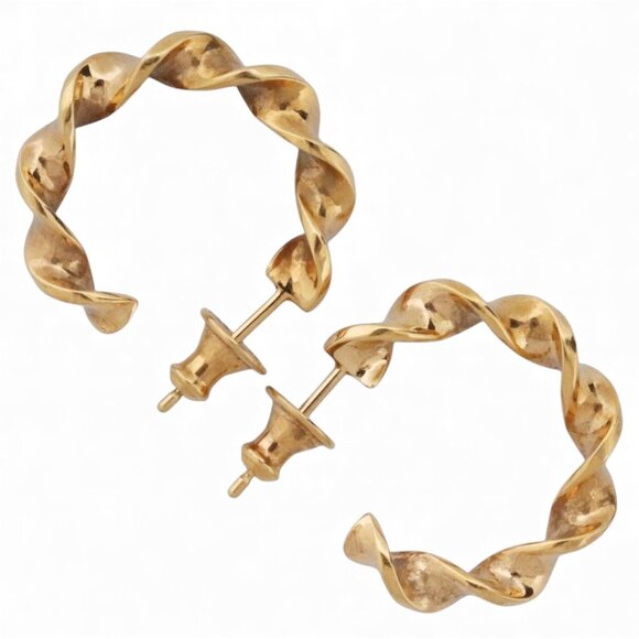 NWT Twisted Gold Plated Hoop Earrings – Textured Spiral Design – Lightweight 1" - Picture 1 of 6